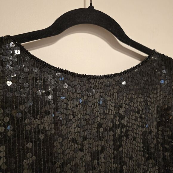 True Vintage Sequined Mermaid Fish Scale Scalloped Blouse Cocktail 100% Silk - Picture 9 of 11